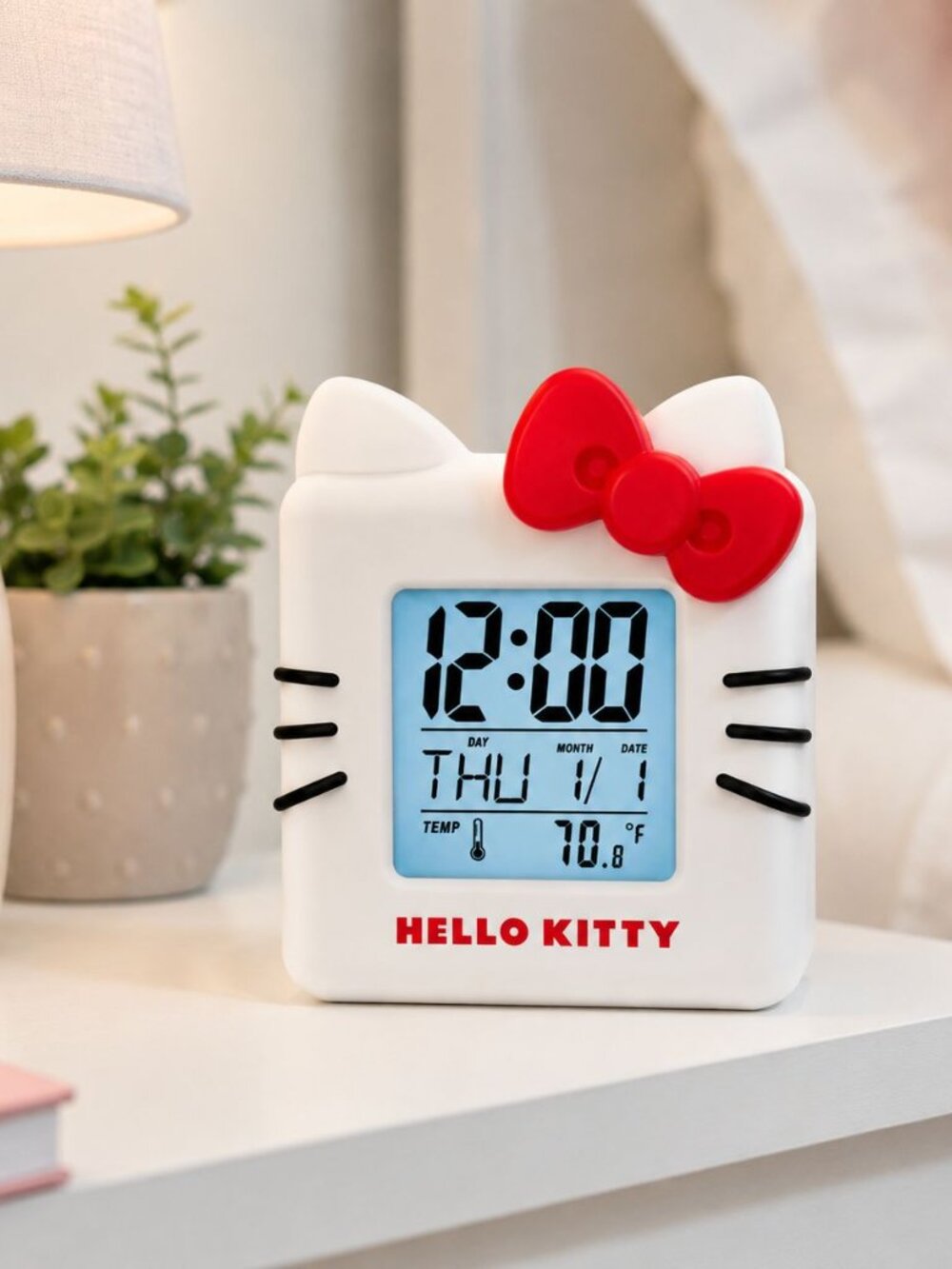 Hello Kitty Ambient Alarm Clock LCD Display, Multicolor Night Light Gift Idea